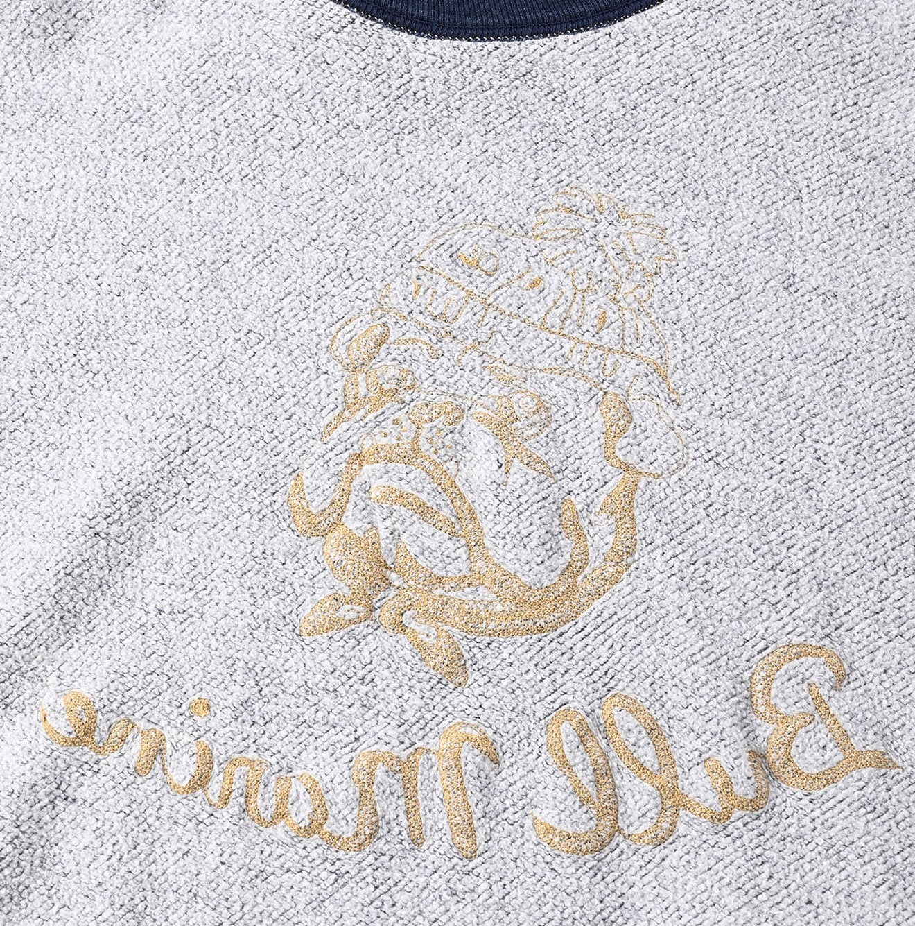 HERITAGE ブルマリン刺繍の裏毛スウェットシャツ（インディゴ加工・サイズ3〜5）