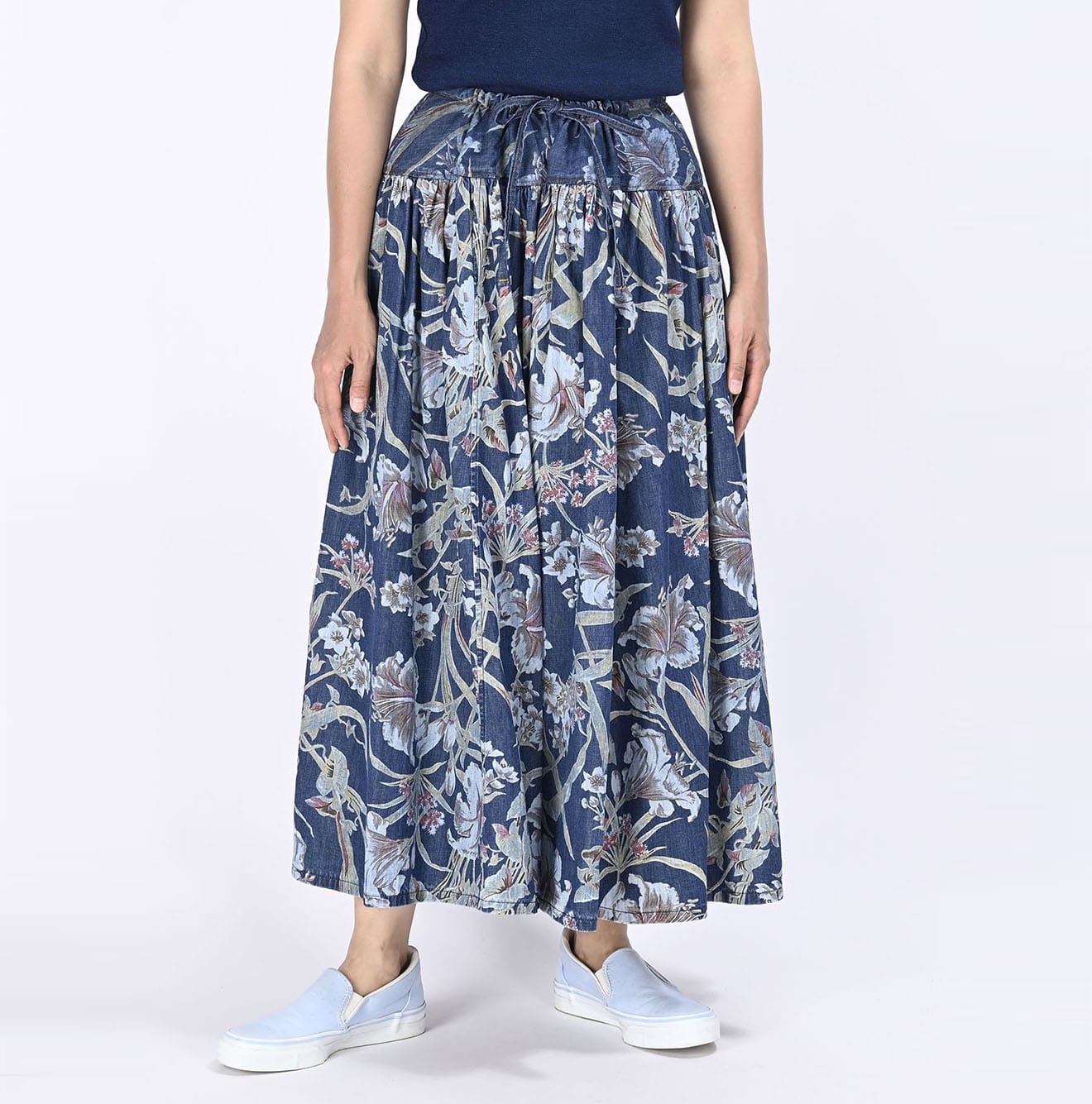 45R ONLINE STOREゴマデニムのリリープリントスカート（加工）: WOMEN 