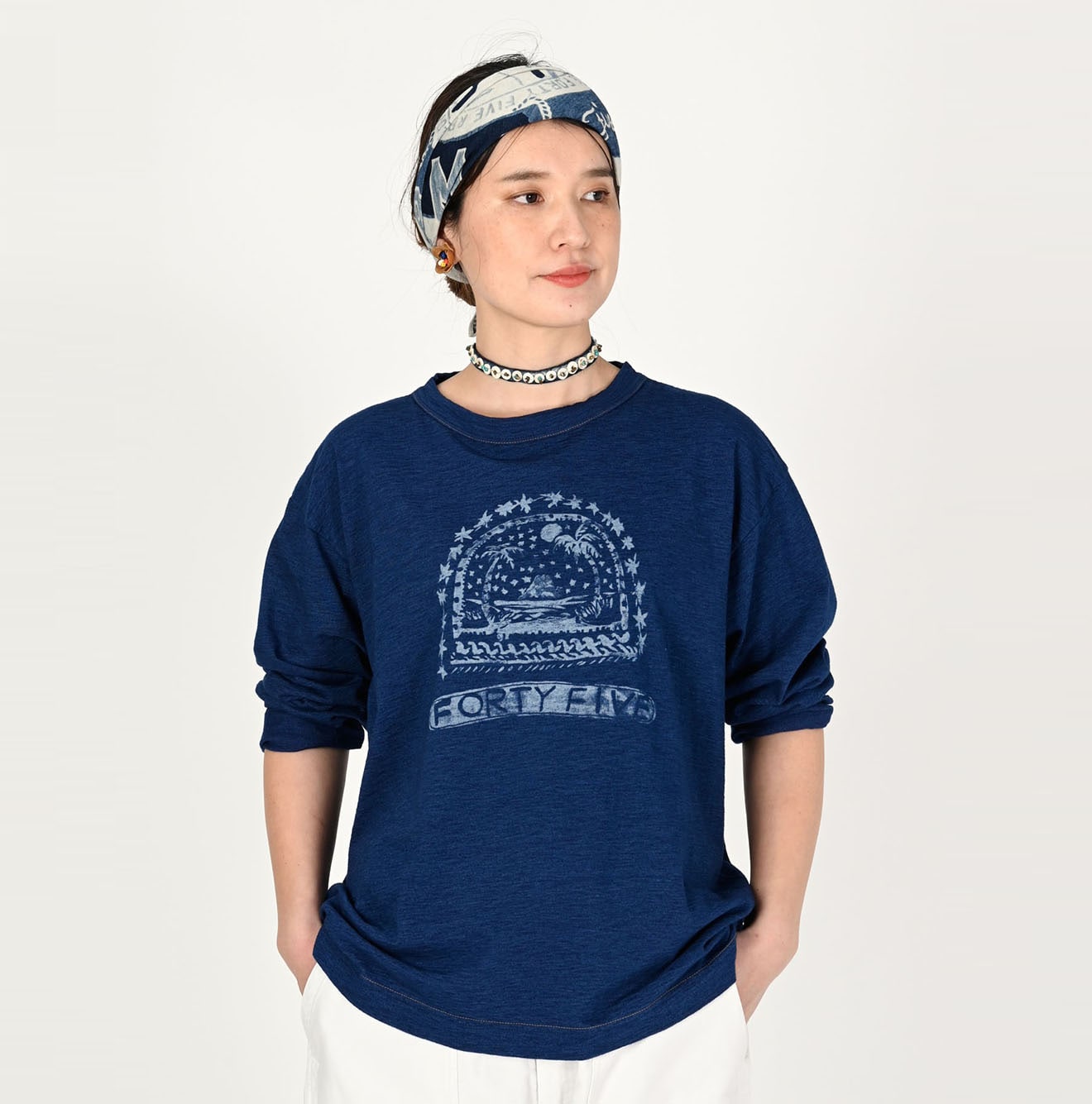 パーム富士山プリントの908Tシャツ（インディゴ）