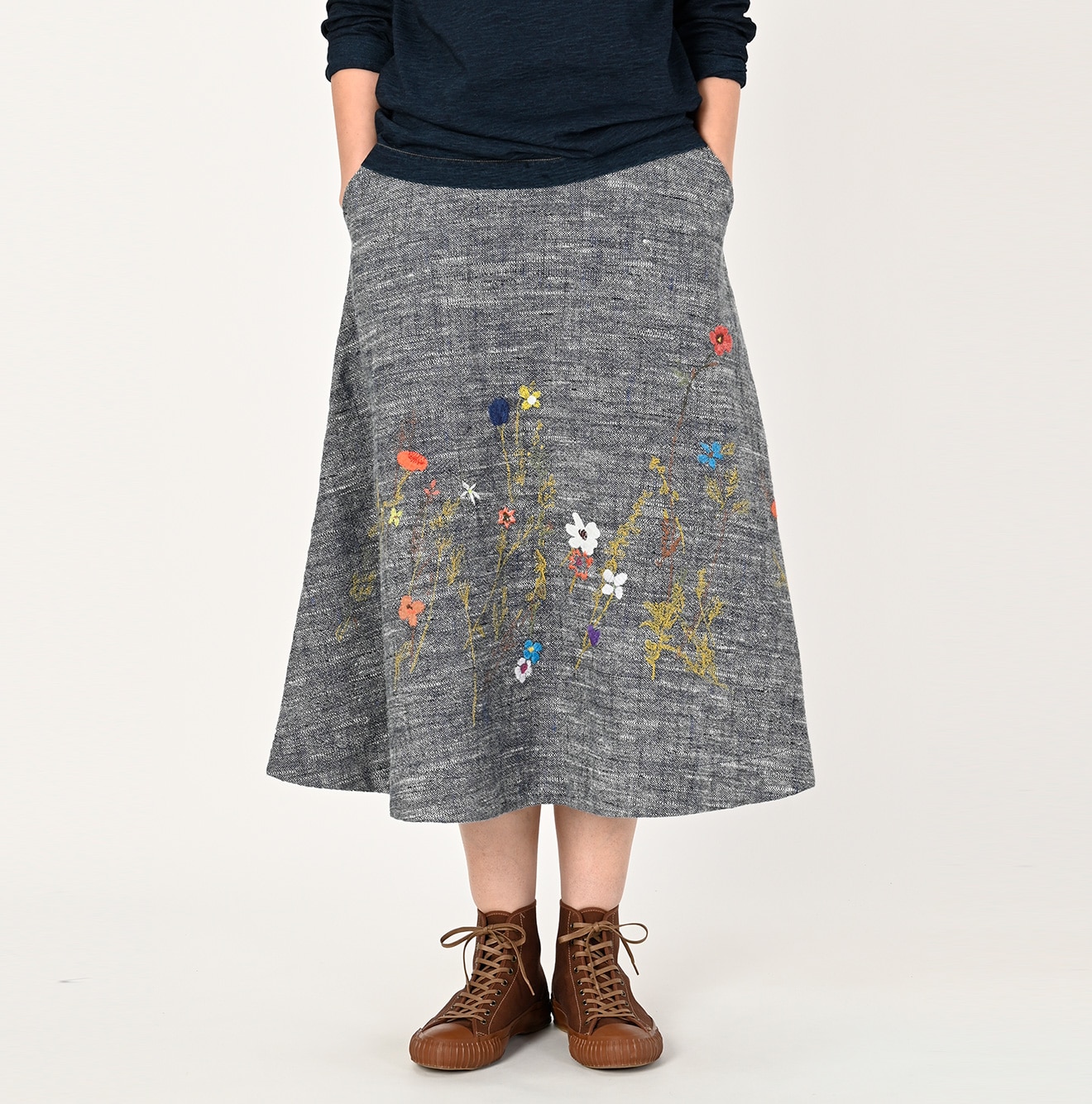 45R綿麻ツイードのスカート（インディゴ）: WOMEN｜45R